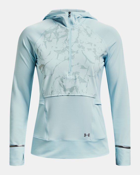 Women's UA OutRun The Cold Hooded ½ Zip, Blue, pdpMainDesktop image number 5